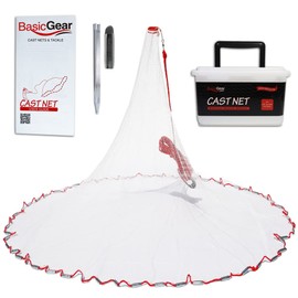 BasicGear Cast Net | Zinc Iron, 12ft Radius, 1/4 inch Mesh for Freshwater and Saltwater Bait Fish | Professional Grade and Upgraded Material | Throw Style