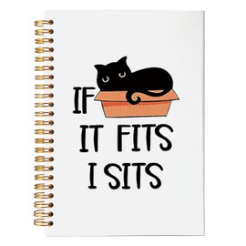 NEGIGA Black Cat Notebook, Cat Gifts for Cat Lovers Girls Women, Cat Journal, Cat Mom Gifts, Cat Lady Gifts, Cute Notebook, If It Fits I Sits, Spiral Notebook 5.5x8.3
