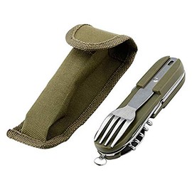Stainless Steel Kitchen Utensil Set 7-in-1 Folding Tableware (Fork/Knife/Spoon/Bottle Opener) for Camping Backpack Picnic Cutlery Set Camp Knife Metal Working Tools and Equipment Utensil Tool Kit