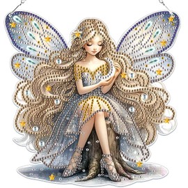 Lxmsja Fairy Diamond Art Hanging Ornaments with Chain, Special Shaped Diamond Art Painting Kits for Adults Beginners Kids, Diamond Pendant Crystal Gem Art Kits for Home Wall Decor New Home Gifts