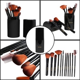 KEKEMI Professional Makeup Cosmetic Foundation Brush Set (Black) - Pack of 12