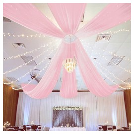Wedding Canopy Ceiling Drapes 6 Panels 5ftx15ft Pink Draping Fabric Sheer Curtains Voile Ceiling Chandeliers Draping Decorations for Party