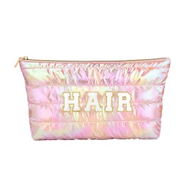 Hiroyuki Iridescent Makeup Bag, 14 inches Cosmetic Bag, Large Capacity Travel Pouch, pink, Hair
