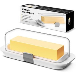 Butter Dish with Lid for Countertop and Refrigerator Door Shelf, Airtight Butter Keeper Container, Butter Holder for East/West Coast Butter, , Microwave/Dishwasher Safe - Color: White, Size: Medium