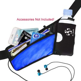 Running Belt Sport Waist Pack/Pouch w/ Water Bottle Holder Hydration Fanny Pack Reflective Stripes Cellphone Storage Earphone hole for Dog walker Hiking Travel Adjustable Women/Men (BLACK/Royal Blue)