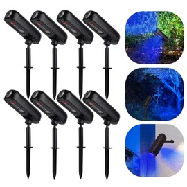 T-SUN Blue Solar Spotlights Outdoor Waterproof, Outsides Solar Landscape Spotlights, Auto ON/OFF IP65 Waterproof Solar Uplights for Trees, Yard, Garden, Pond, Pathway, Patio(Blue - 8 Pack)