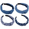 Framendino, 4 Pack Blue Denim Knotted Head Bands for Women