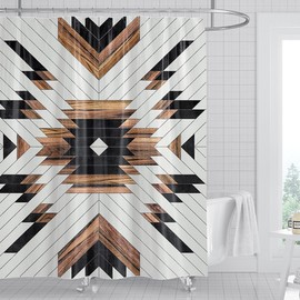 Ceexolliss Western Shower Curtain Set Rustic Aztec Boho Native American Bath Decor Heavy Duty Shading Curtain Modern Neutral Tribal Wood Texture Bathroom Decorative 71" x 71"