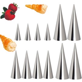 12 Pcs Cream Horn Molds, 3 Sizes (3.5Inch/4.9Inch/5.4Inch) Baking Cone Cream Horn forms, Stainless Steel Cannoli Tubes Ice Cream Mold, Standing Cone Shap