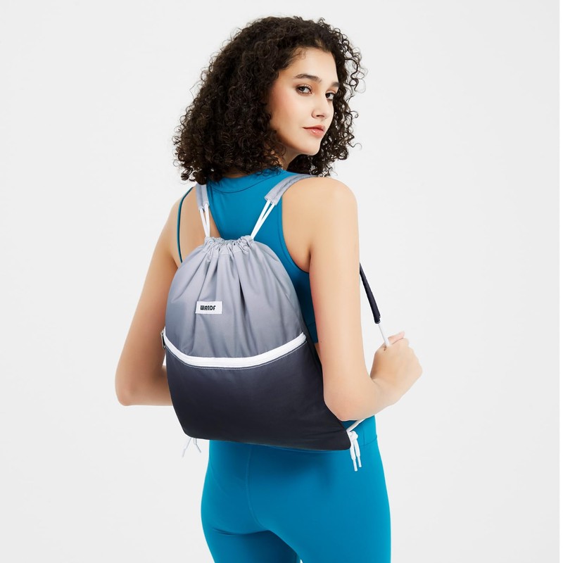 WANDF Drawstring Backpack with Shoulder Pads Sports Gym Bag Water