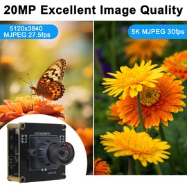 SVPRO 20MP USB3.0 Camera Module, 5K Webcam Board for Computer Laptop, Ultra HD PC Camera with with 95°(H) No Distortion Lens, UVC Industrial Cam Plug and Play for Mac Windows Linux Android