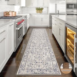 U'Artlines Runner Rug for Hallways 2'x8' Non Slip Washable Kitchen Floor Mat with Rubber Backing Ultra Soft Boho Carpet for Bedroom Entryway Laundry Bathroom(Grey＆Blue)