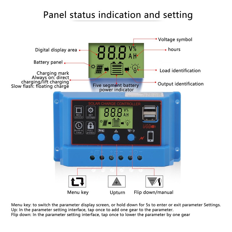 12V 24V Solar Charge Controlle LCD Display Solar Panel Controller