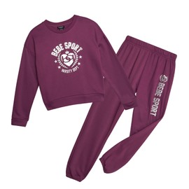 bebe Girls' Sweatsuit Set - 2 Piece Performance Fleece Pullover Sweatshirt and Jogger Sweatpants Set for Girls (Sizes: 7-12), Size 7-8, Dark Rose