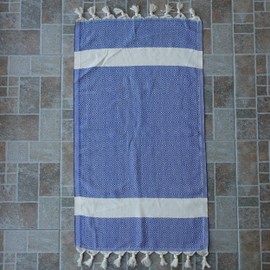 Dandelion - Diamond Pattern - Set of 2 Naturally-Dyed Cotton Turkish Hand Towels Peshkir - 35x19 Inches - Navy Blue