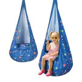 Safotad Pod Swing for Kids, Sensory Swing with Inflatable Pillow & Adjustable Straps, Hanging Hammock Chair for Indoor Outdoor - Supports up to 200lbs, Blue