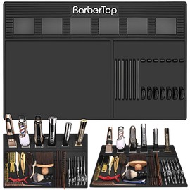 Magnetic Barber Mats for Clippers, with 6 Magnets & Dedicated Slots - 19.29"x12.6" Anti-Slip Heat Resistant Barber Station Organizer Mat, Scissors, Combs & Salon Tools Pad for Grooming Table Tray