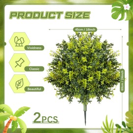 CroBlissful Artificial Boxwood Ball Bush with Spikes 24in UV Resistant Topiary Tree Faux Boxwood Ball Shaped Porch Artificial Bushes with Ground Spike for Indoor Outdoor Garden Yard Decor (2 Pack)