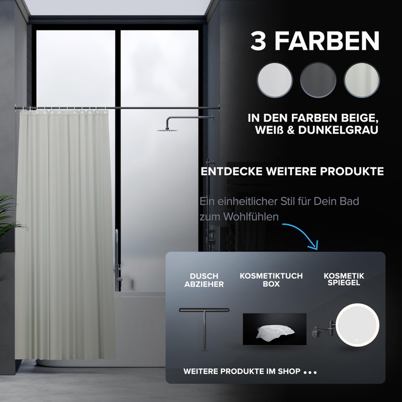 ovimar Kjelfossen Magnetic Shower Curtain, Beige, Washable, Quick-Drying, Anti-Mould Shower