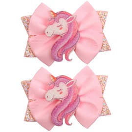 Cute Bow Hair Clip Glittery Hair Bow Clips Shiny Unicorn Rainbow Bear Alligator Clips Hair Accessories Sparkling Sequin Bow Hair Clip for Girls (Unicorn)