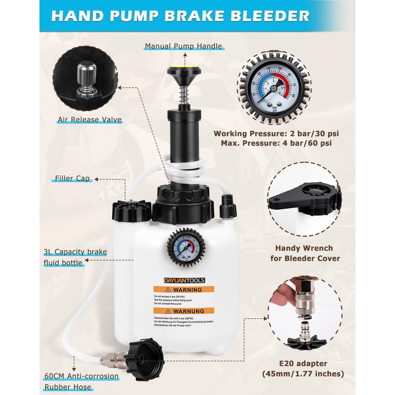 DAYUAN 3L Hand Brake Fluid Bleeder Bleeding One Man Tool