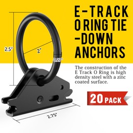 Eapele 20pcs Steel E-Track O Ring Tie-Down Anchors, Secure Cargo in Enclosed/Flatbed Trailers, Trucks, Load Limit of 1500lb(Black)