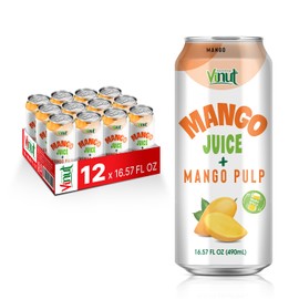 Vinut 100% Mango Juice with Pulp (16.57 fl oz, Pack of 12), No Sugar Added, All Nature Mango Juice, Not From Concentrate, Mango Juice Drink with Pulp, Gluten Free, GMO-Free, High Calcium, Iron