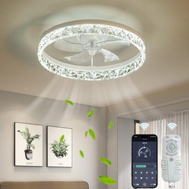 Rpzloila 20'' Ceiling Fan with Light and Remote, Modern Low Profile Ceiling Fans, 6 Speeds, Dimmable LED, White Fandelier Ceiling Fan for Bedroom, Living Room