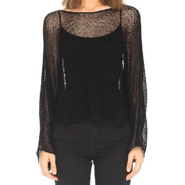 Kouoybt Womens Summer Knit Sheer Poncho Tops One Shoulder Loose Knit Cover-up Trendy Lightweight Asymmetric Shrug Pullover (A-Black, ONE Size)