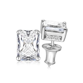 Emerald Cut Diamond Earrings Solitaire Men Large Moissanite Studs Sparkly Sterling Silver Earrings for Women Gifts 4CT