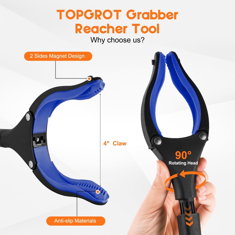 TOPGROT 36" Grabber Reacher Tool for Seniors 2 Pack, Foldable