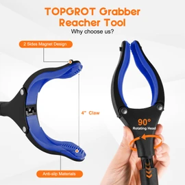TOPGROT 36" Grabber Reacher Tool for Seniors 2 Pack, Foldable Reacher Grabbers Pickup Stick with Anti-Slip 90°Rotating Jaw, 4" Wide Extended Claw with Magnet for Disabled, After Surgery Recovery