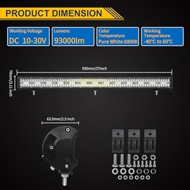 Willpower 37 Inch 94 cm 780 W LED Work Light Bar with Wiring Harness 12 V LED Headlight IP67 Waterproof for Off-Road Car Tractor Additional Headlight Reversing Light Bar