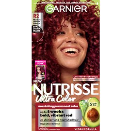Garnier Hair Color Nutrisse Ultra Color Nourishing Creme, R2 Medium Intense Auburn (Goji Berry) Red Permanent Hair Dye, 1 Count (Packaging May Vary)