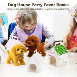 OMISTAR Dog Party Favors Boxes Set of 24- Dog House Shaped Treat Gift Boxes with Holes,Foldable with Handle for Back to School Party, Puppy Pet Adoption,DIY Crafting,Birthday Supplies
