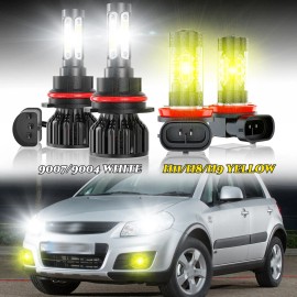 CHUSYYRAY 4x LED Headlight High/Low + Fog Bulbs  For Suzuki SX4 2007-2014 White/Yellow