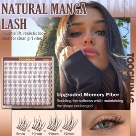 Manga Lash Clusters 9-12mm Short Eyelash Clusters Natural Wispy Individual Lashes C Curve Cluster Eyelash Extensions 0.05mm Thin Band False Eyelashes for Everyday-Use by TOOCHUNAG