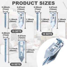 PAGOW 60 Pcs Self-Drilling Anchors, 3 Sizes Anchors and Screws for Heavy Duty, Metal Screw Anchors Kit, No Drill and Holes in Wall (Silver, 1.18"+1.37"+1.77")