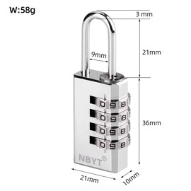 NBYTCombination Lock Small 4 Digit 304 Stainless Steel Shackle Outdoor Waterproof Padlock for School Gym Locker, Luggage Bag，Sports Locker