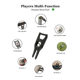 Players Golf Divot Repair Tool - 6 in 1 Multi Purpose Tool - Divot Tool with Ball Marker - Alignment Golf Ball Markers Included - Bottle Opener Pitch Fork Gadget (Ying YANG)