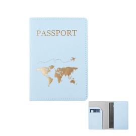 FuninCrea Passport Holder, PU Leather Passport Cover Travel Wallet with Multiple Slots, Slim Passport Wallet with Golden Pattern for Passport, Business Cards, Credit Cards, Boarding Passes (Blue)