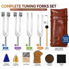 Tuning Forks for Sound Healing Set – 128Hz, 136.1Hz, 256Hz & 384Hz Weighted & Unweighted Aluminum Alloy Tuning Forks with Activator & Travel Pouch for Meditation, Yoga & Chakra Healing
