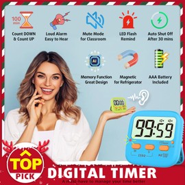 Azosowo 2-Pack Timer for Kids, Digital Kitchen Timers for Cooking, Classroom Timer for Teacher, Egg Timer, Magnetic Countdown Timer for Study, Exercise, Oven Baking - Battery Included