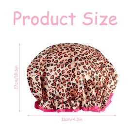 Luckious Reusable Shower Cap Double Layer Waterproof Adult Double Layer Waterproof Shower Cap Kitchen Makeup Head Cover for Hair Washing and Bathing（Leopard print with red trim）
