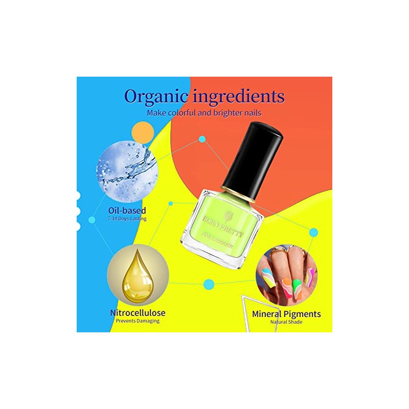 Born Pretty Neon Nail Polish Fluorescent Bright Nail Lacquer 6PCS