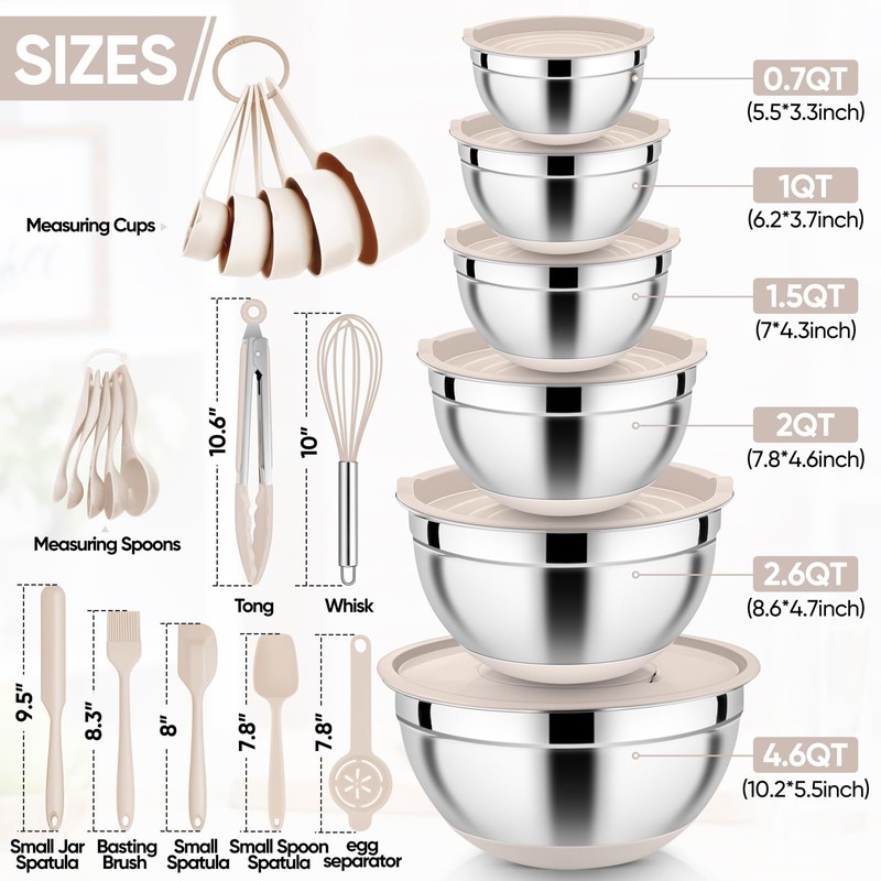 E-far 25PCS Mixing Bowls with Lid Set, Stainless Steel Nesting