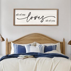 All Of Me Loves All Of You Wall Decor 40''×15'' Large Vintage Framed Wooden Plaque Modern Master Bedroom Above Over Bed sign Farmhouse Plaque Art Home Love Quotes Wall Hanging Decor (Wood White)
