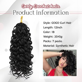 LIYATE 7 Packs Gogo Curl Crochet Hair for Women 12 Inch Pre-Twisted Curly Crochet Hair Pre Looped Deep Ocean Water Wave Beach Curl Crochet Braids Synthetic Braiding Hair Extensions (12 Inch, 1B)