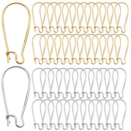 DIY Earring Findings, 200pcs Kidney Ear Wires U-Shaped Earring Hooks Earring Components for Long Dangle Earrings Jewelry Makings - Silver and Gold