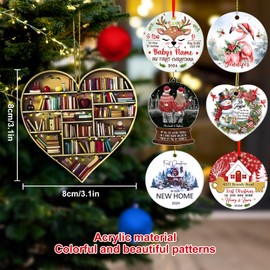 2024 Christmas Ornaments for Christmas Tree Decorations,Book Lovers Heart Shaped Christmas Decorations,Book Hanging Acrylic Christmas Decor Party Favors Holiday Decor Supplies